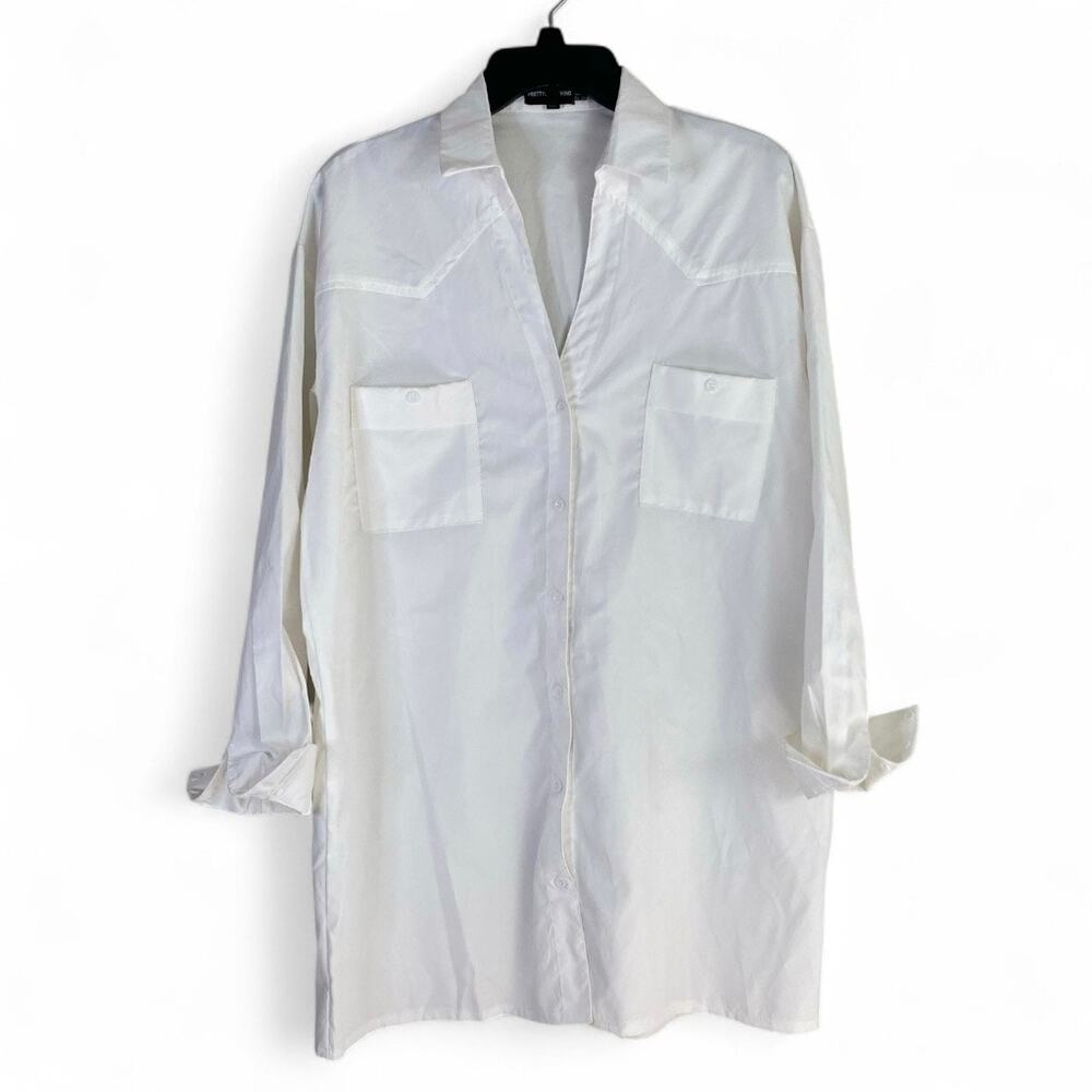 PrettyLittleThing Oversized Button Down Dress Women’s 6 White